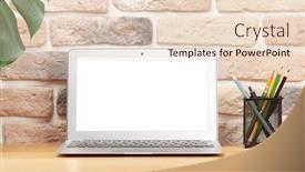  Presentation with laptop blank screen - PPT theme featuring stylish-home-studio-workspace background and a lemonade colored foreground