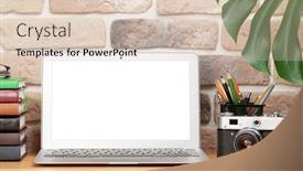  Presentation with laptop blank screen - Slide deck with stylish-home-studio-workspace background and a lemonade colored foreground