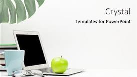  Presentation with laptop blank screen - Presentation with stylish-home-studio-workspace background and a white colored foreground