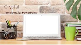  Presentation with laptop blank screen - Slides consisting of stylish-home-studio-workspace background and a lemonade colored foreground