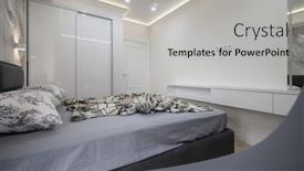  Presentation with interior - Presentation theme featuring stylish-interior-of-gray-bedroom background and a  colored foreground