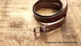  Presentation with leather - PPT theme with stylish-leather-belt-on-wooden background and a coral colored foreground
