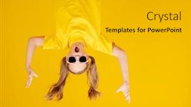  Presentation with cheerful stylish city girl using - Presentation theme featuring stylish-little-blonde-girl-poses background and a light gray colored foreground