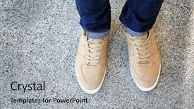  Presentation with greeiting show man - Presentation design enhanced with stylish man in beige shoes background and a light gray colored foreground