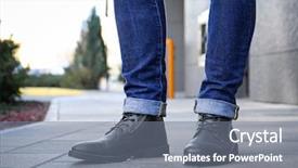  Presentation with greeiting show man - Beautiful slide set featuring stylish man in black shoes backdrop and a  colored foreground