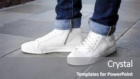  Presentation with greeiting show man - PPT theme consisting of stylish man in white shoes background and a gray colored foreground