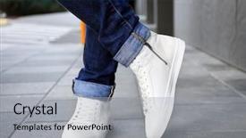  Presentation with greeiting show man - Colorful presentation theme enhanced with stylish man in white shoes backdrop and a light gray colored foreground