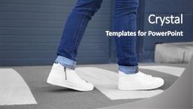  Presentation with greeiting show man - Cool new PPT theme with stylish man in white shoes backdrop and a ocean colored foreground