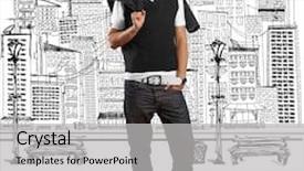  Presentation with camera - Beautiful PPT layouts featuring funky - stylish man looking at camera backdrop and a light gray colored foreground