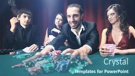  Presentation with casino - PPT theme having stylish-man-wins background and a ocean colored foreground