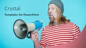  Presentation with announcing - Presentation theme having stylish-mature-man-announcing-information background and a arctic colored foreground