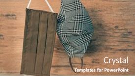  Presentation with face mask - PPT layouts featuring stylish-men-face-masks-hanging background and a coral colored foreground