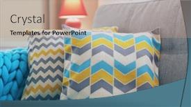  Presentation with grey - PPT layouts having stylish pillows on grey couch background and a coral colored foreground