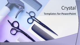  Presentation with hairdressing salon - Cool new PPT theme with stylish professional barber scissors backdrop and a light blue colored foreground
