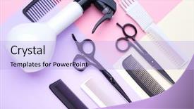  Presentation with hairdressing salon - Beautiful slide set featuring stylish professional barber scissors backdrop and a  colored foreground
