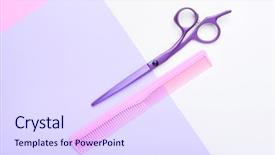  Presentation with hairdressing salon - Slide set enhanced with stylish professional barber scissors background and a sky blue colored foreground