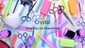  Presentation with hairdressing salon - Slide set with stylish professional barber scissors background and a light blue colored foreground