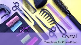  Presentation with hairdressing salon - Audience pleasing slide set consisting of stylish professional barber scissors backdrop and a light blue colored foreground