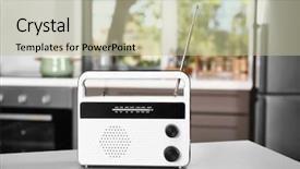  Presentation with radio news - Beautiful slide deck featuring stylish radio receiver on kitchen backdrop and a  colored foreground