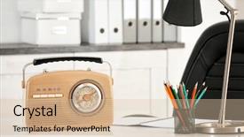  Presentation with radio navigation - Cool new slides with stylish radio receiver on office backdrop and a  colored foreground