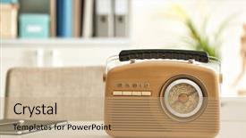  Presentation with radio - Amazing PPT layouts having stylish radio receiver on office backdrop and a  colored foreground
