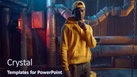  Presentation with rapper - Amazing presentation theme having stylish-rapper-in-yellow-hoodie backdrop and a wine colored foreground