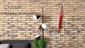  Presentation with red brick wall - Audience pleasing PPT theme consisting of stylish-red-umbrella-hanging backdrop and a coral colored foreground