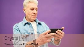  Presentation with movie screen - Slides with stylish-senior-man-in-denim background and a coral colored foreground