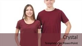  Presentation with maroon - Slide deck consisting of stylish t-shirts on white background and a tawny brown colored foreground