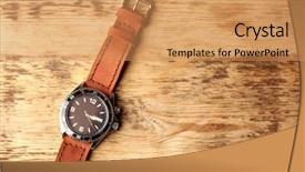  Presentation with leather - Cool new slide deck with stylish-watch-with-leather-wristlet backdrop and a coral colored foreground