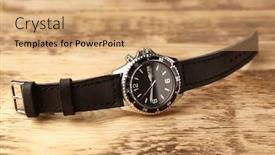  Presentation with leather - Presentation design consisting of stylish-watch-with-leather-wristlet background and a coral colored foreground