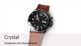  Presentation with leather - PPT layouts having stylish-watch-with-leather-wristlet background and a light gray colored foreground
