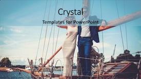  Presentation with luxury yacht - Amazing PPT theme having stylish wealthy couple backdrop and a light blue colored foreground