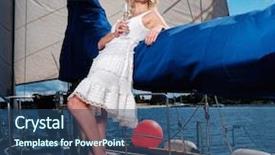  Presentation with luxury yacht - Beautiful presentation theme featuring woman on a luxury yacht backdrop and a ocean colored foreground