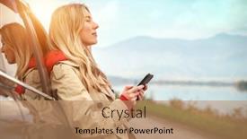  Presentation with smartphone - Slide set with stylish-woman-calling-and-talking background and a coral colored foreground