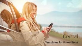  Presentation with smartphone - Slide deck featuring stylish-woman-calling-and-talking background and a coral colored foreground