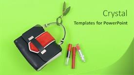  Presentation with cosmetics - Presentation theme featuring stylish woman handbag and cosmetics makeup accessories on green background background and a mint green colored foreground