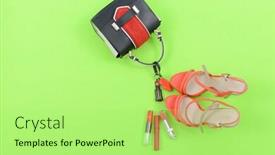  Presentation with cosmetics - Beautiful slides featuring stylish woman handbag and cosmetics makeup accessories on green background backdrop and a mint green colored foreground