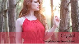  Presentation with woods - Presentation consisting of stylish woman in red dress posing at the woods sunset background and a red colored foreground