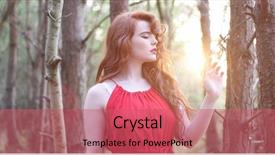  Presentation with woods - Cool new PPT layouts with stylish woman in red dress posing at the woods sunset backdrop and a coral colored foreground