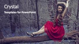  Presentation with woods - Beautiful PPT theme featuring stylish woman in red dress posing at the woods backdrop and a dark gray colored foreground