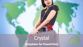  Presentation with woman world - Theme having stylish woman traveling on world background and a  colored foreground