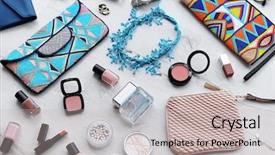  Presentation with voting women - Audience pleasing theme consisting of stylish women accessories on wooden backdrop and a light gray colored foreground