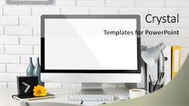  Presentation with home office - Beautiful slide deck featuring stylish workplace with computer backdrop and a white colored foreground