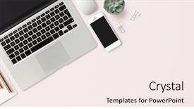  Presentation with blush - Colorful PPT theme enhanced with stylish workspace with laptop computer backdrop and a sky blue colored foreground