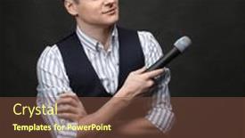  Presentation with microphone - Presentation theme consisting of stylish-young-man-holding background and a tawny brown colored foreground