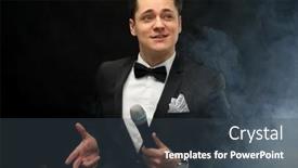  Presentation with actor - PPT theme having stylish-young-man background and a dark gray colored foreground