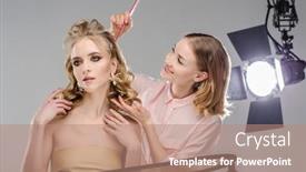  Presentation with hair care - Colorful slide deck enhanced with stylist-makes-girl-s-hair backdrop and a coral colored foreground