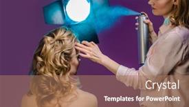  Presentation with hair care - Beautiful PPT layouts featuring stylist-makes-girl-s-hair backdrop and a coral colored foreground