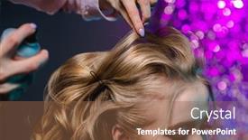  Presentation with hair care - Amazing PPT theme having stylist-makes-girl-s-hair backdrop and a tawny brown colored foreground